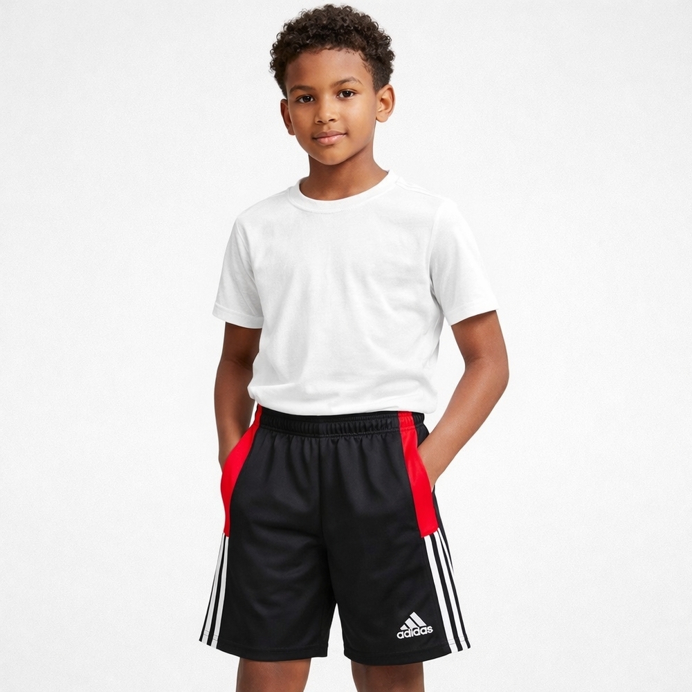 Adidas Boys Athletic Basketball Gym‎ Shorts Black Red White Size 10/12 Medium